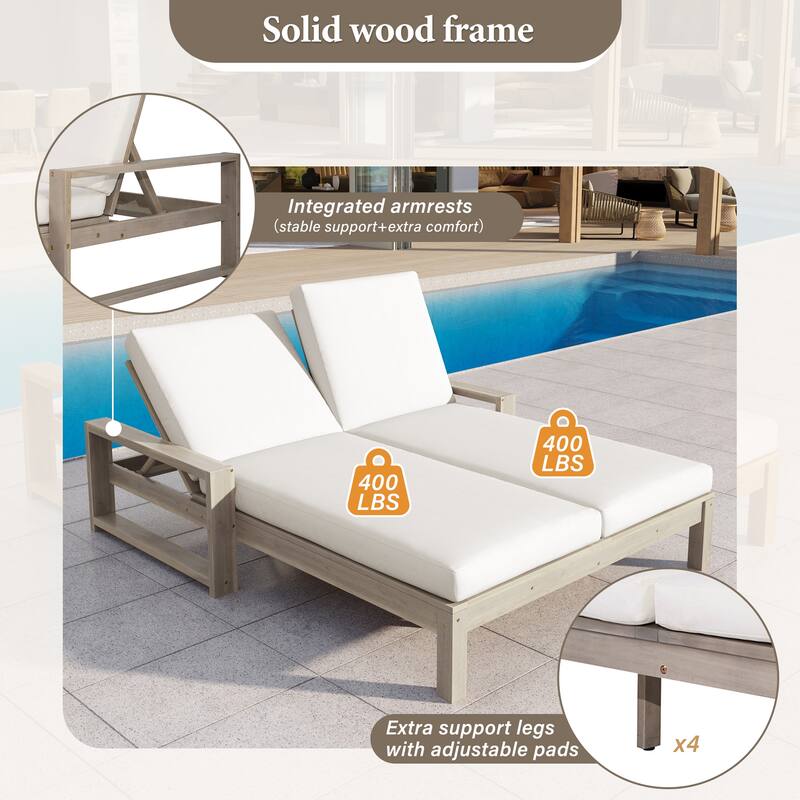 Outdoor Double Chaise Lounge Chair with Dual 5-Position Backrests by Leisure Zone