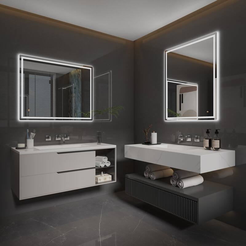 CB HOME Gesture Control Smart LED Mirror Bathroom, Lighted Wall Mounted Mirror, Dimmable, Frameless,Three Color,Front&BackLit