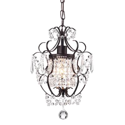 Antique Bronze Finish 1-Light Glam Mini Pendant with Crystal - Antique Bronze