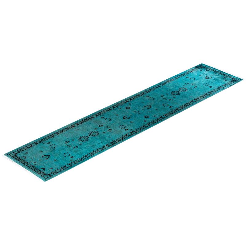 Fine Vibrance One-of-a-Kind Hand-Knotted Runner Rug - Green, 2' 8" x 12' 2" - 2' 8" x 12' 2"