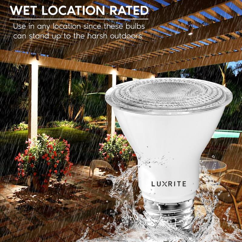 Luxrite 6 Pack PAR20 LED Spotlight Bulb, 7W=50W, Dimmable, Indoor Outdoor, 500 Lumens, Wet Rated, E26 Base, UL Listed