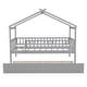 preview thumbnail 15 of 38, Twin Size House Bed with Trundle, Wooden Playhouse Kids Bed Frame with Roof and Fence, Montessori Style Bed