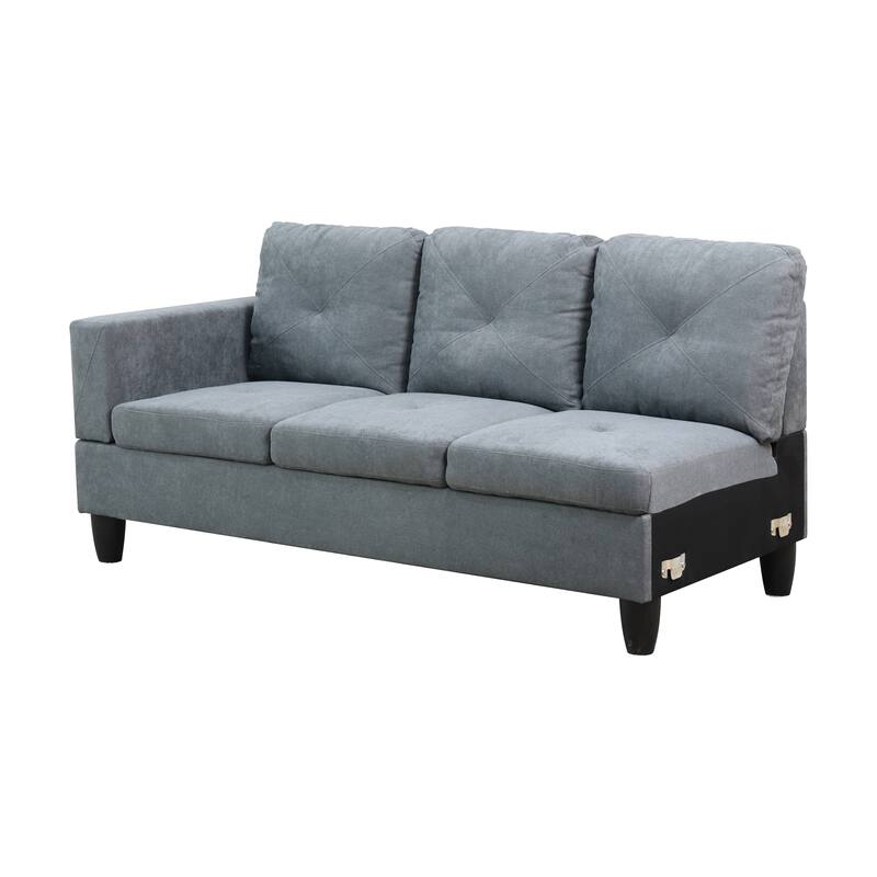 Dark Grey Flannelette 3-Piece Living Room Sofa Set
