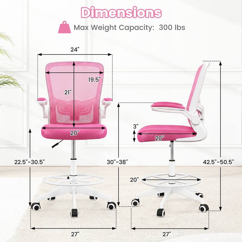 Gymax 2PCS Home Office Drafting Chair w/Flip-Up Armrests Adjustable