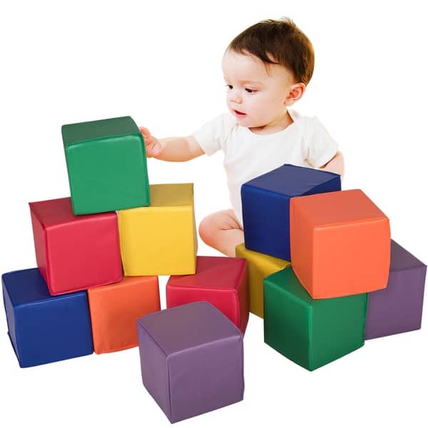 slide 2 of 10, Gymax 24-Piece 8'' PU Foam Big Building Blocks Colorful Soft Blocks Red, orange, yellow, green, blue, purple - Kids