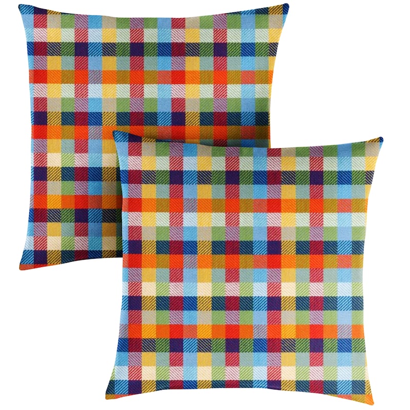 Sorra Home Sunbrella Multi-Colored Check Indoor/Outdoor Knife Edge Square Pillows (Set of 2)