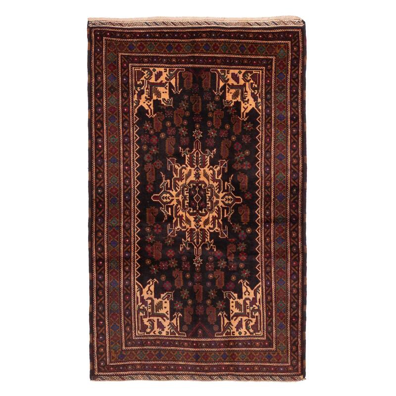 ECARPETGALLERY Hand-knotted Teimani Black Wool Rug - 4'0 x 6'10