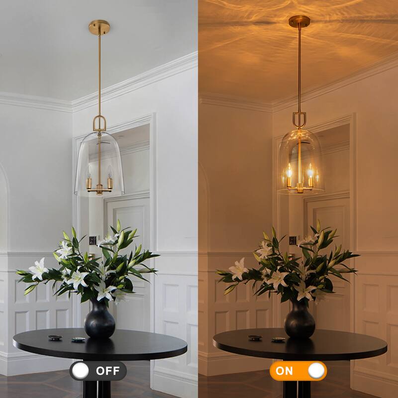 2-Light Gold Metal Pendant Light with Bell-Shaped Clear Glass Shades - Dia.10-in