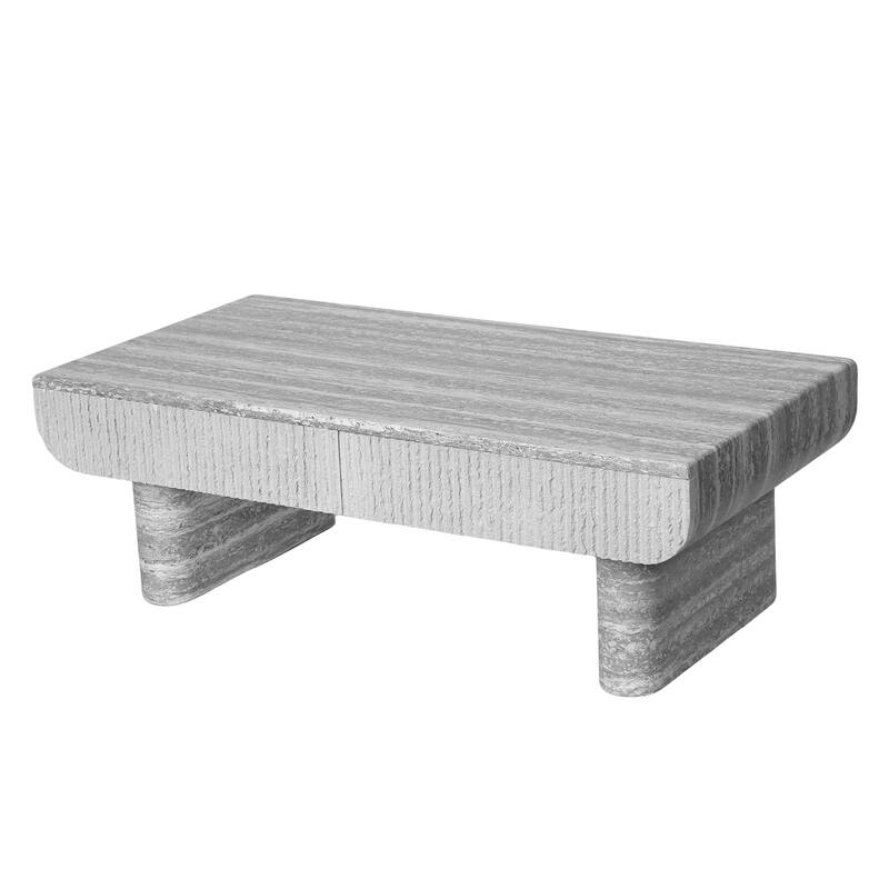 Coffee Table with Grey Wood Texture Tabletop, Mid Century Modern Coffee Table with Fluted Drawer, for Living Room, Office
