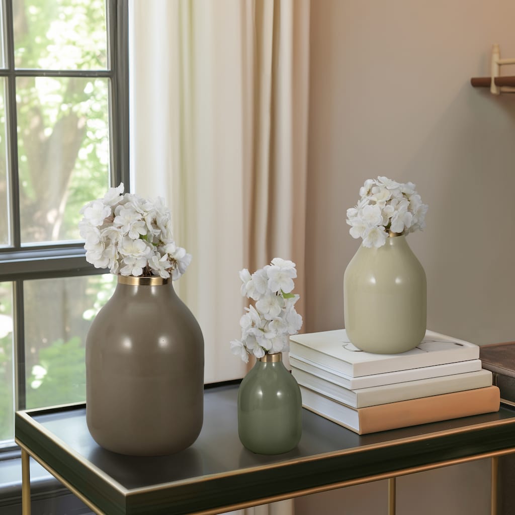 Metal Bottle Vases Set of 3 - Red/Orange, 7/9/12 in.