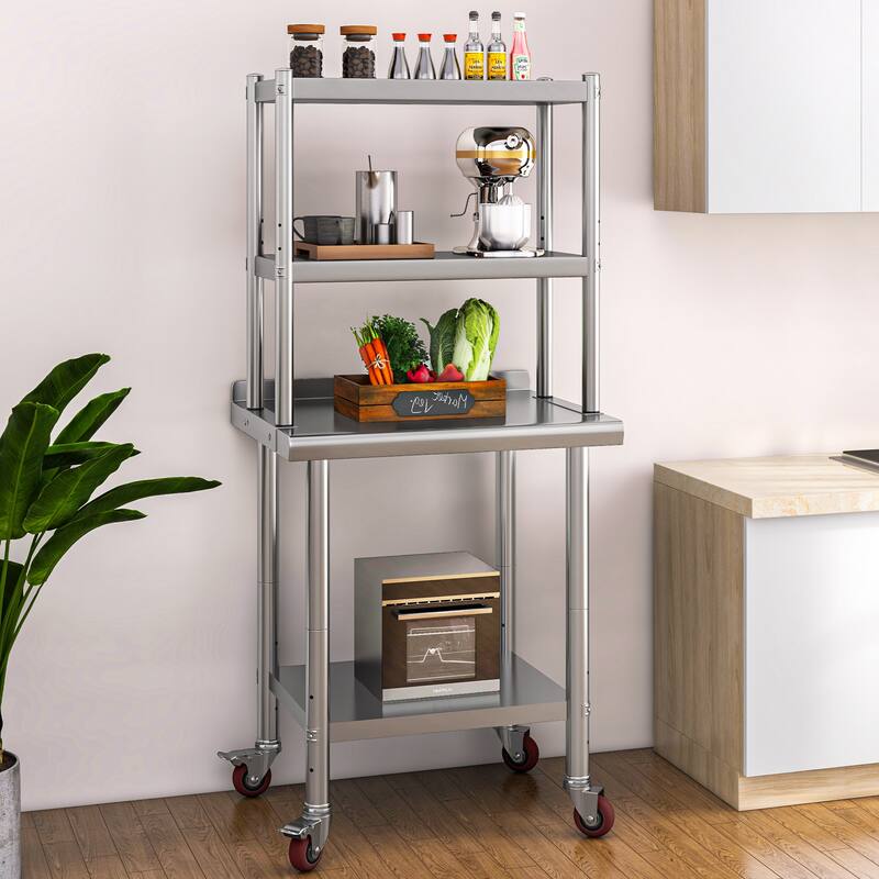 Stainless Steel Overshelf, 2 Tier Overshelf with Hook, Adjustable Double Overshelf for Kitchen Prep Table