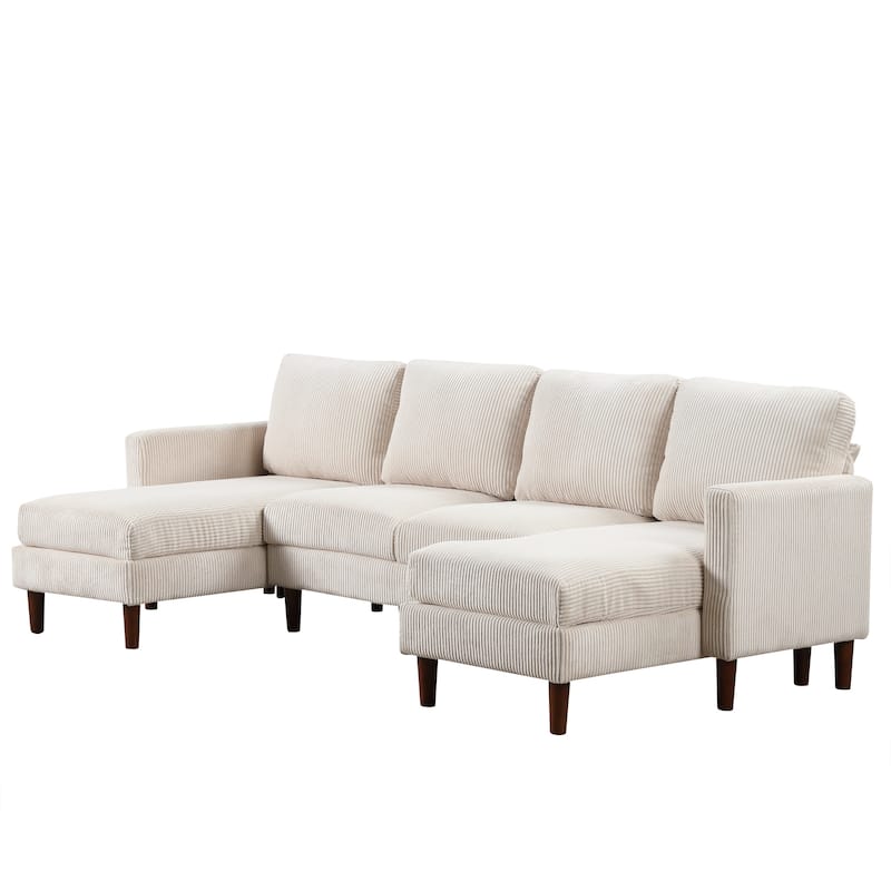 103'' U-Shaped 4-Seat Sectional Sofa with 2 Chaises, Solid Wood Legs, and Ample Space