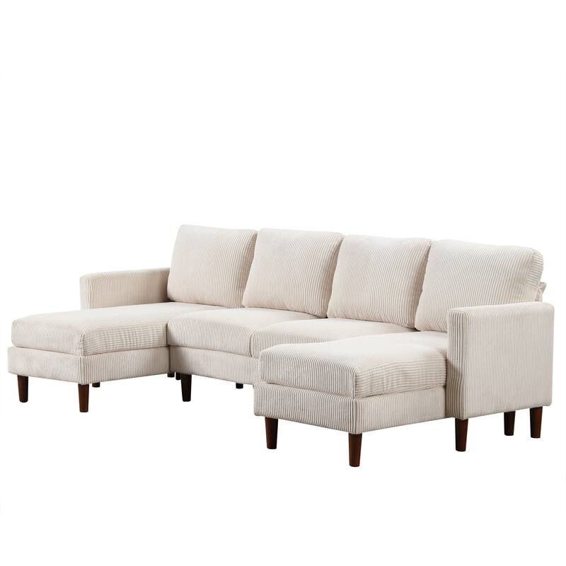103'' Versatile U-Shaped 4 Seater Sectional Sofa Sofa with 2 Chaise, Solid Wood Legs, and Spacious Areas