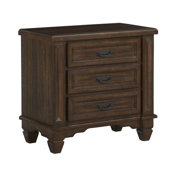 30 Inch 3 Drawer Wooden Nightstand with Molded Details, Brown