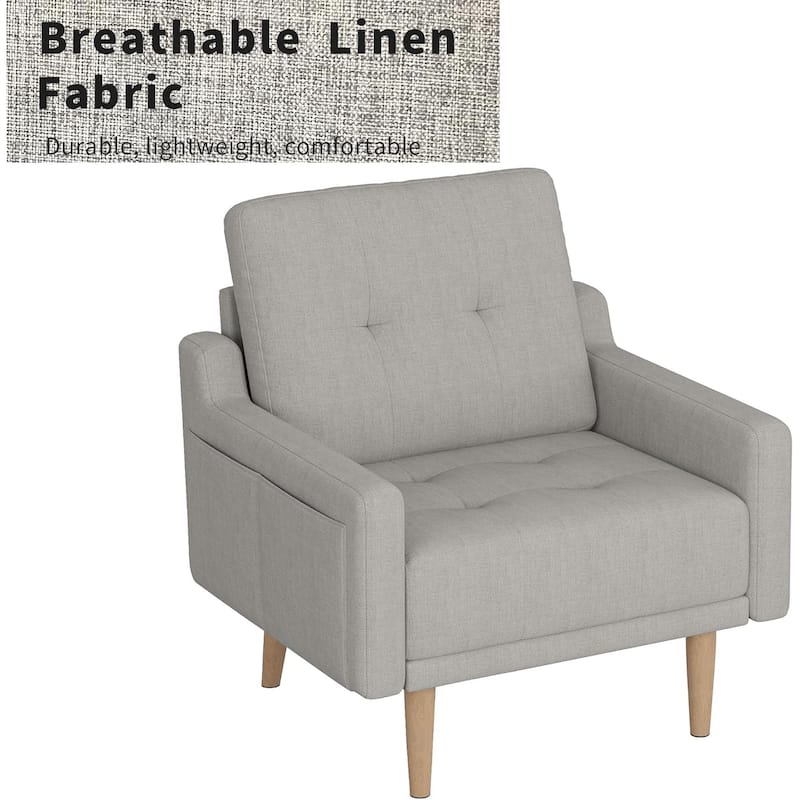 Mid Century Modern Accent Chair,Upholstered Armchair,Comfy Reading Chair with Wood Legs,Fabric Single Sofa Chair