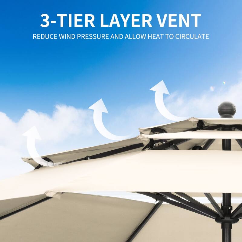 Ainfox 10 ft Patio Umbrella with Base 3 Tiers Outdoor Market Umbrella