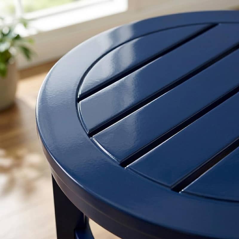 Coastal Navy Blue Side Table - Round Solid Wood Accent Table