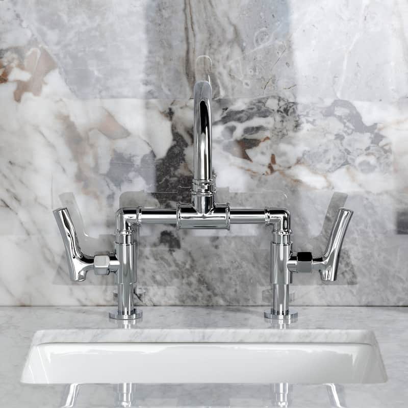 Kingston Brass Hallerbos Two-Handle 4-Hole Deck Mount Bridge Bathroom Faucet with Brass Pop-Up Drain