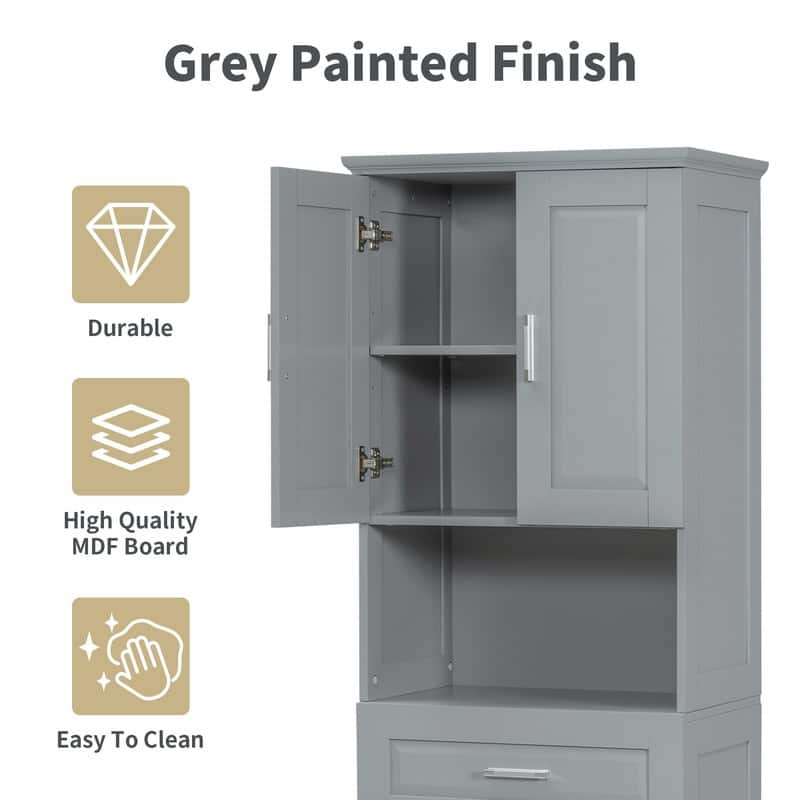 Tall Bathroom Storage Cabinet with Tilt-Out Laundry Basket, Drawer and Adjustable Shelf, Freestanding Floor Cabinet