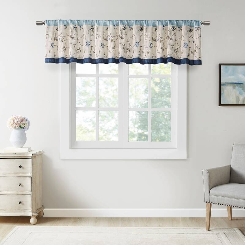 Madison Park Belle Embroidered Window Valance - Navy