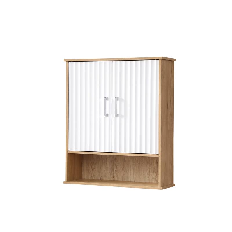 Bathroom Wall Cabinet with Double - Door,Bottom Shelf,Wavy - Patterned Doors,Adjustable Inner Shelf,Easy Installation