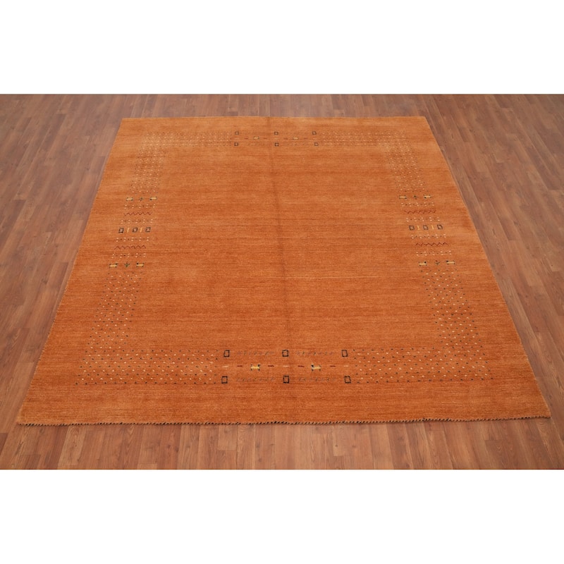 Hand Knotted Oriental 100% Wool Carpet Tribal Animal Pictorial Oranges & Rust Gabbeh Area Rug - 8' 0'' X 7' 10''