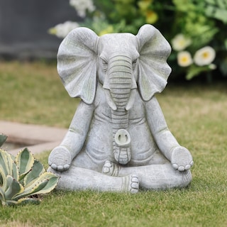 Grey Fiber Stone Meditating Elephant Animals Garden Statue for Indoor and Outdoor