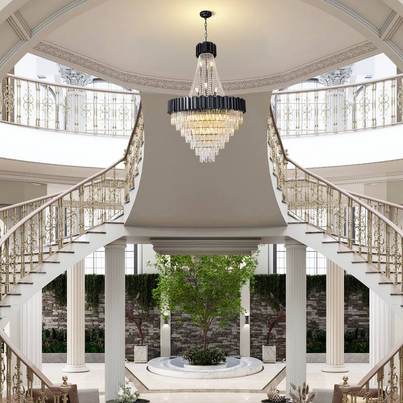 KAYLA Large Crystal Chandelier - 35.4"Modern 6-Tier 17-Light Chrome Ceiling Light, Luxury K9 Crystal