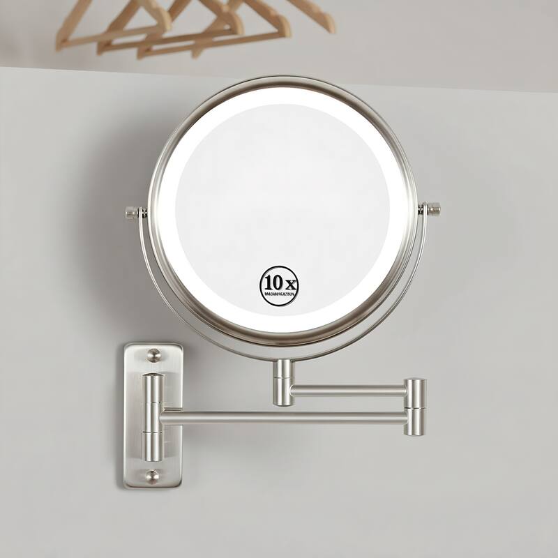 Wall Mounted Makeup Mirror w/ Down Double-Sided 1x/10x Magnification
