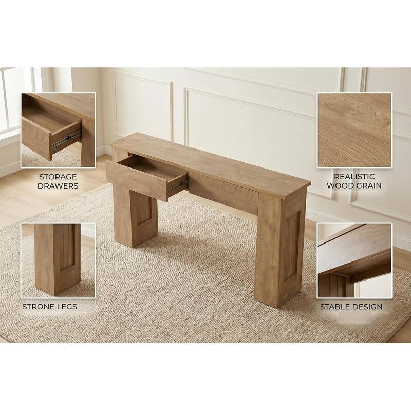 63-Inch Console Table with 2 Drawers, Modern Long Entryway Sofa Table for Hallway - 63" L x 11.8" W x 31.5" H