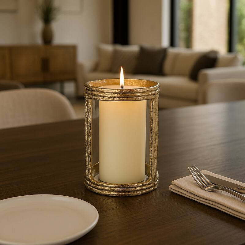 Aluminum Glass Pillar Holder Sculpted Organic Frame Handcrafted Detail