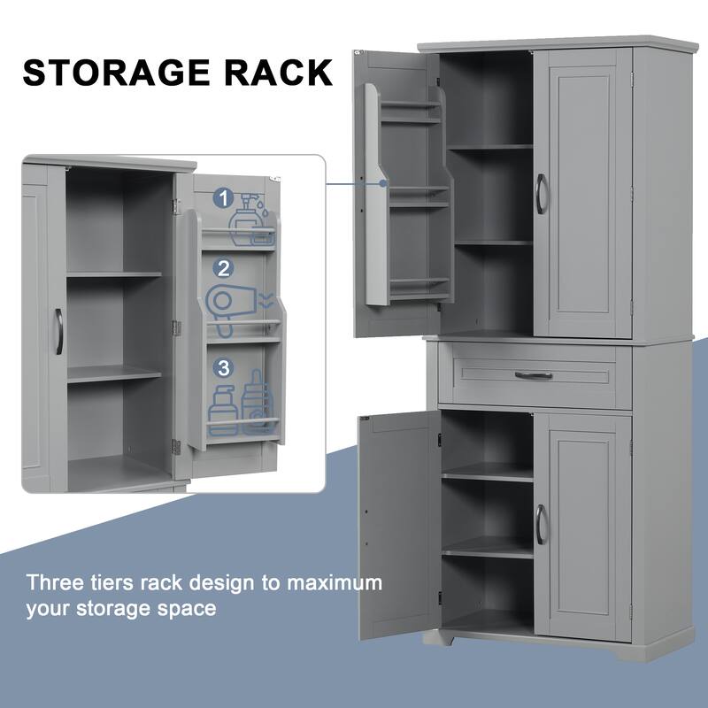 Tall Bathroom Storage Cabinet, Freestanding Storage Cabinet with Drawer and Adjustable Shelf