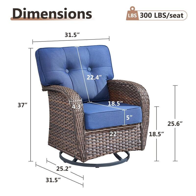 TWrap Brown Wicker Patio Swivel Glider Chairs with 5-Inch Thick Cushions (4-Pack)