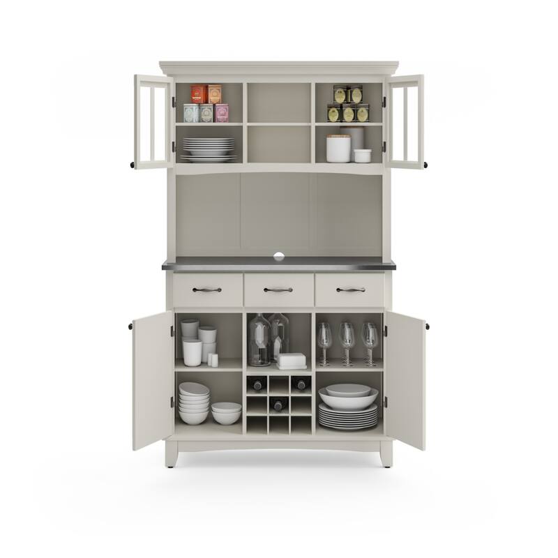 Homestyles Buffet Of Buffets Off-White Wood Buffet with Hutch - 44" x 17" x 72"