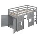 preview thumbnail 6 of 10, Wood Twin Size Loft Bed with Built-in Storage Wardrobe and 2 Windows