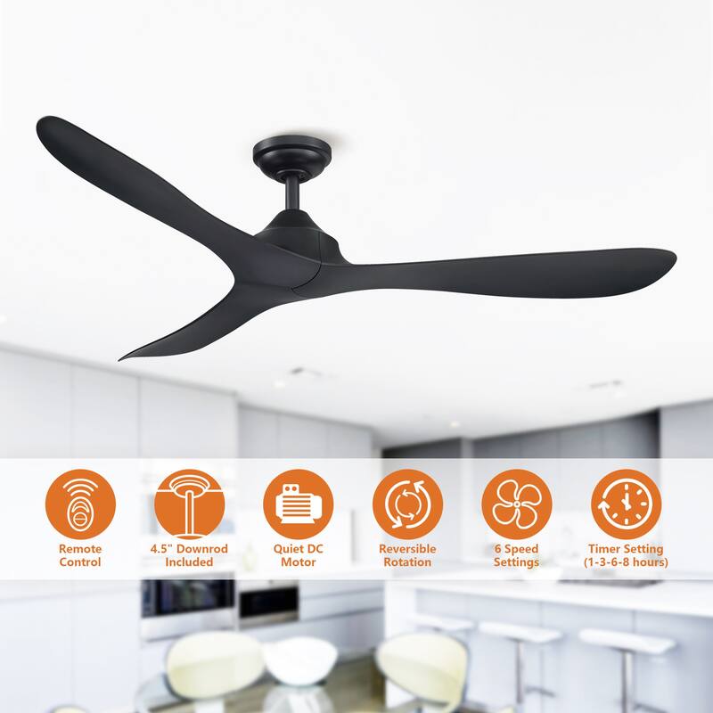56" Modern Black 3-Blade Propeller DC Ceiling Fan with Remote