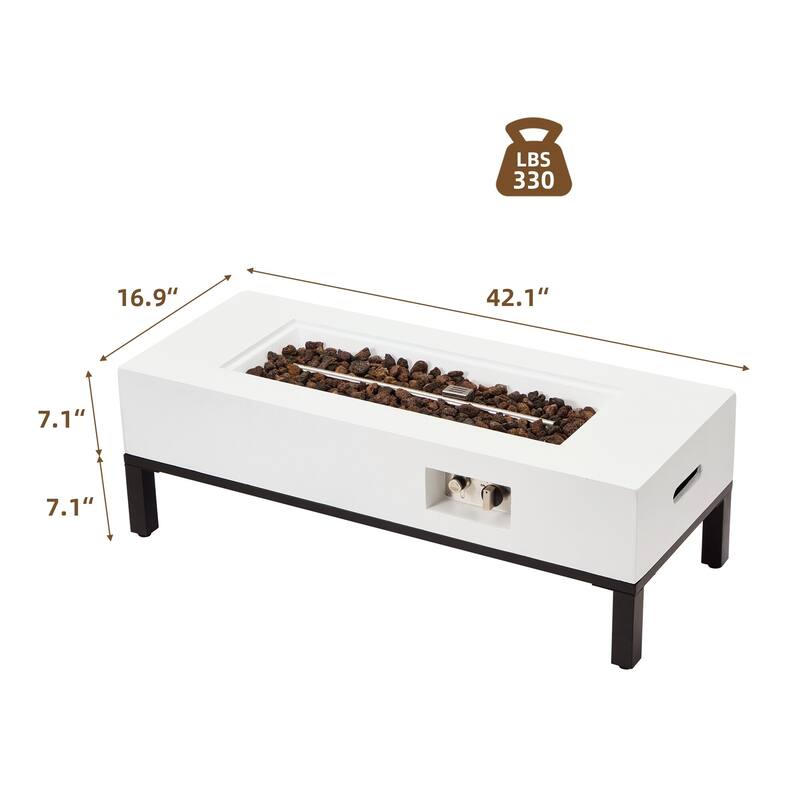 AVAWING 42" Rectangle Concrete Fire Pit Table with Shelves