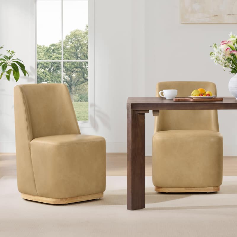 Brian Modern Dining Chairs with Casters&Wood Base Set of 2