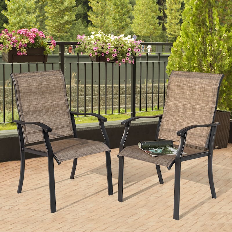 NUU GARDEN Iron Textilene Dining Chair, Brown, Set of 2