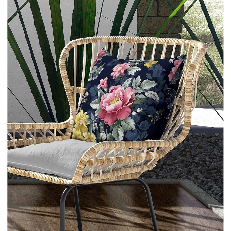 English Twilight Indoor/Outdoor Reversible Throw Pillow Blue and Pink