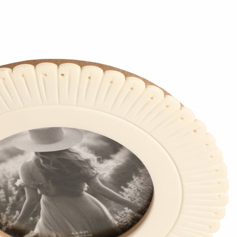 Ivory 4x4 in. Round Solid Etched Petal Resin Photo Frame