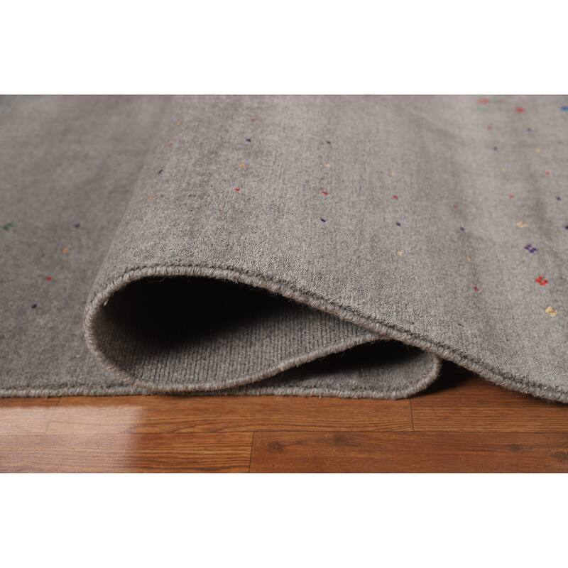 Gray Gabbeh Oriental Area Rug Hand-Knotted Wool Carpet - 8'1" x 9'9"