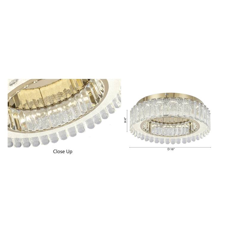 Gold Stainless Steel LED Flush Mount With Crystals