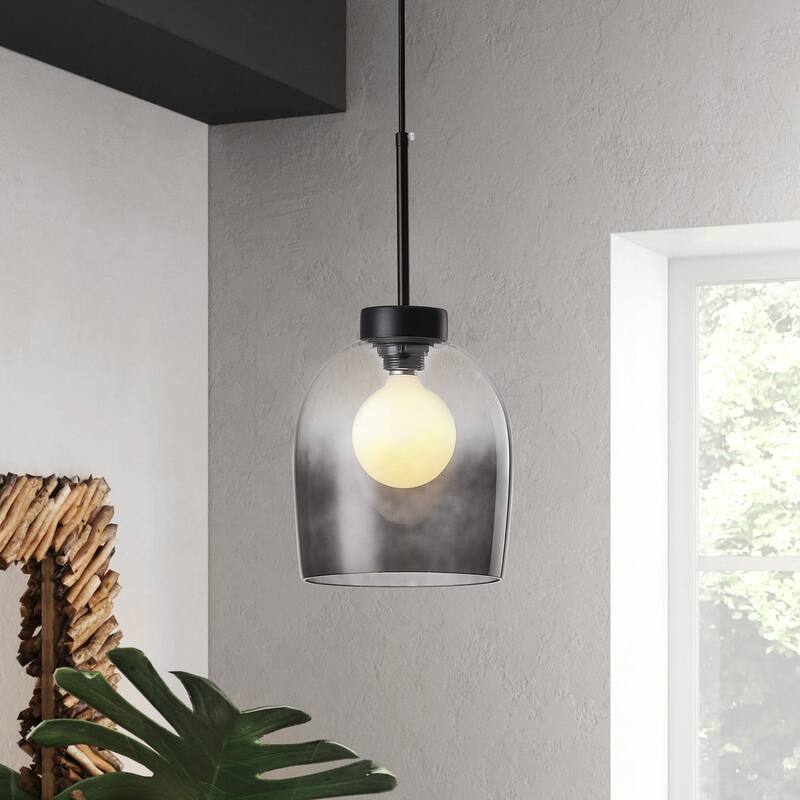 Smoke Grey Glass Cylinder Pendant Light with Spherical Light Interior - Smoke Grey