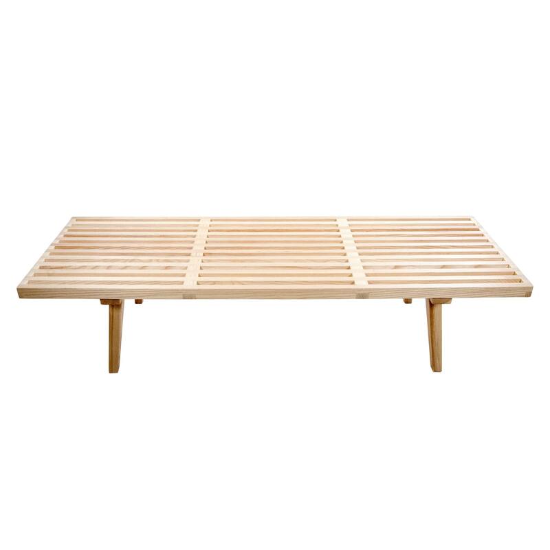 60" Solid Wood Platform Bench Rubberwood Rectangular Entryway Vanity Bench with Slatted Design for Home Office Living Room