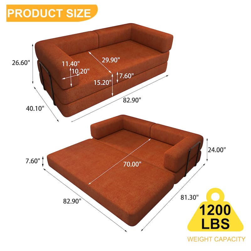 Convertible Floor Sleeper Sofa with Plush Pillows, Mattress Lounge Loveseat, Folding Sofa Bed with Adjustable Armrests