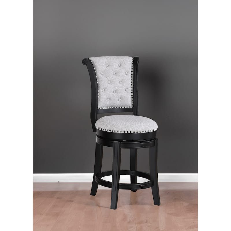 2pc Swivel Pub Stools Counter Height 24" Chair Upholstered Seat Nailhead Trim Footrest Wooden Dining Room Furniture Blac