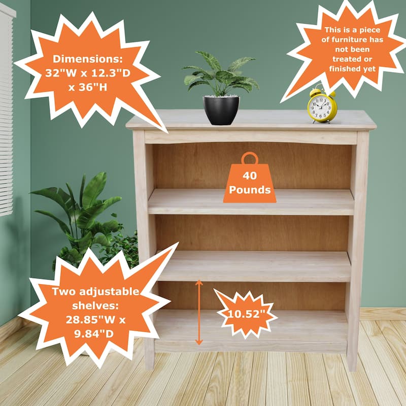 International Concepts Solid Wood Shaker Bookcase