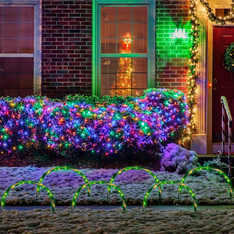 Lighted Candy Cane Outdoor Christmas Arch Pathway Markers - 11" - Green - Set of 3