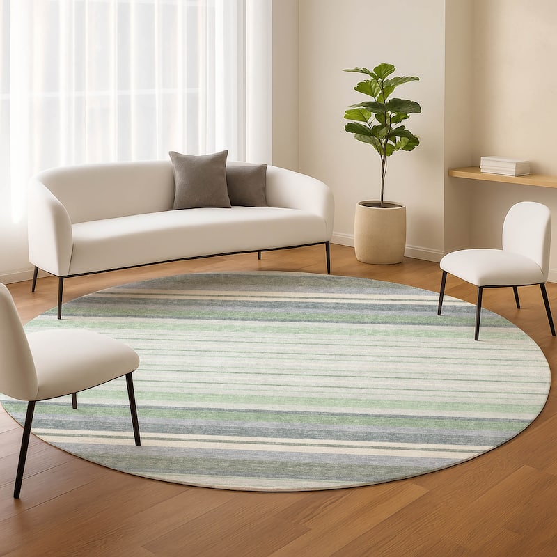 Machine Washable Indoor/ Outdoor Modern Stripes Chantille Rug